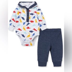 𝅺Little Me dino print cotton bodysuit, joggers, & socks set. NWT